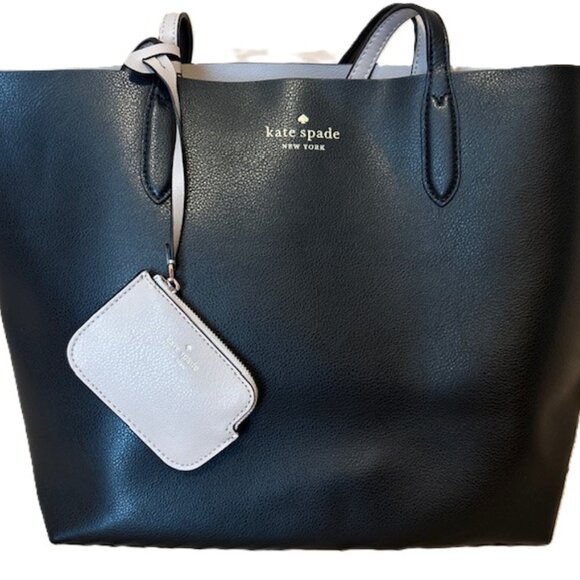 kate spade Handbags - Kate Spade Ava Reversible Black Leather Tote Beige Pouch NWOT K6052 $359 MSRP